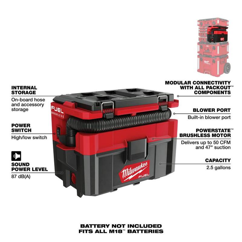 Milwaukee PACKOUT 20 in. 2-Wheel Utility Cart & M18 FUEL PACKOUT 18-Volt Lithium-Ion Cordless 2.5 Gal. Wet/Dry Vacuum (Tool-Only) - 48-22-8415-0970-20