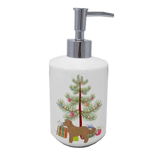 Carolines Treasures 7 x 3.5 in. Tan Cockapoo Christmas Tree Ceramic Soap Dispenser - CK3822SOAP
