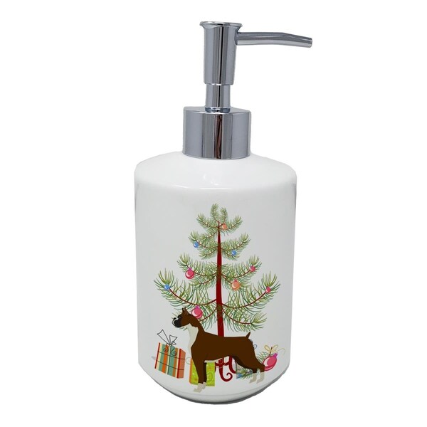 Carolines Treasures 7 x 3.5 in. Boxer Christmas Tree Ceramic Soap Dispenser - CK3526SOAP