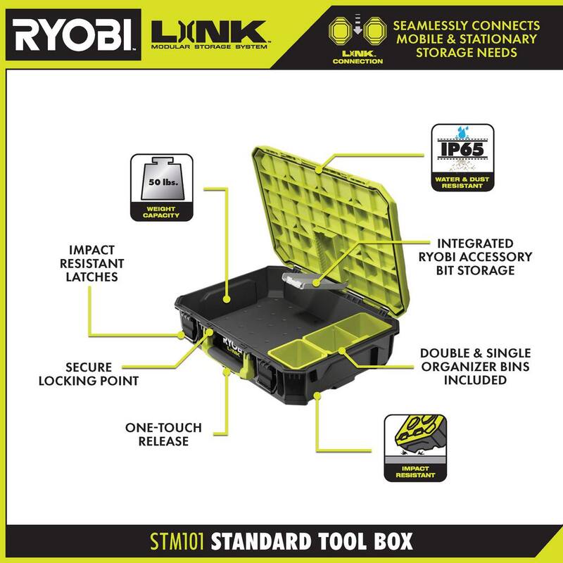 RYOBI 22.7 in. LINK Rolling Tool Box with LINK Standard Tool Box and LINK Tool Crate - STM201-STM101-STM104