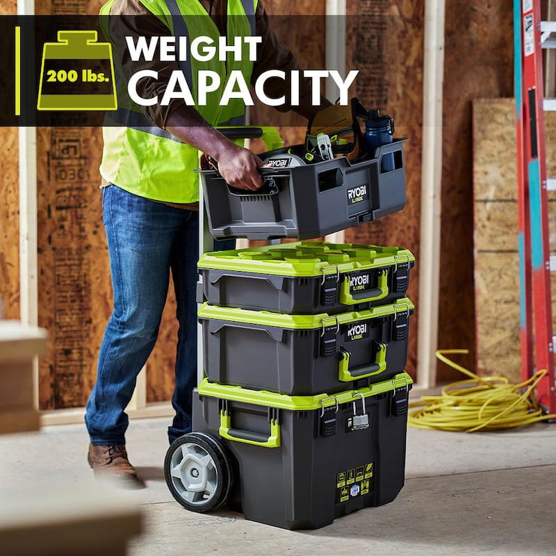 RYOBI 22.7 in. LINK Rolling Tool Box with LINK Standard Tool Box and LINK Tool Crate - STM201-STM101-STM104