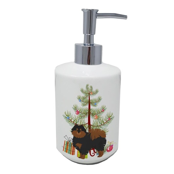 Carolines Treasures 7 x 3.5 in. Pomeranian Christmas Tree Ceramic Soap Dispenser - CK3477SOAP