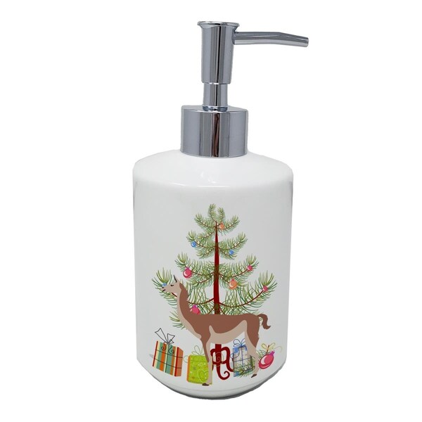 Carolines Treasures 7 x 3.5 in. Guanaco Christmas Ceramic Soap Dispenser, Teal - BB9288SOAP