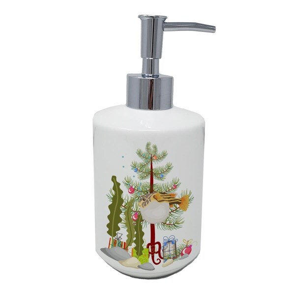 Carolines Treasures 7 x 3.5 in. Puffer Fish Merry Christmas Ceramic Soap Dispenser - CK4535SOAP