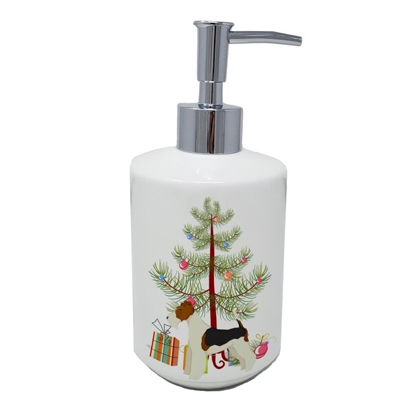 Carolines Treasures 7 x 3.5 in. Fox Terrier Christmas Tree Ceramic Soap Dispenser - CK3538SOAP
