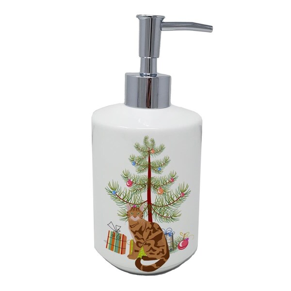 Carolines Treasures 7 x 3.5 in. Bengal Cat Merry Christmas Ceramic Soap Dispenser - CK4747SOAP