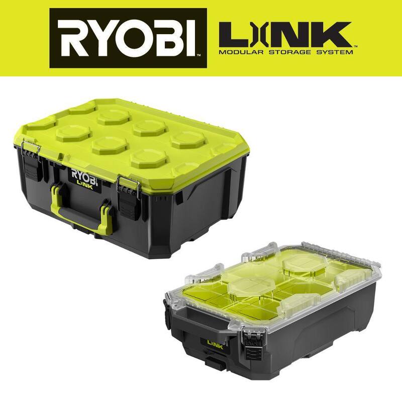 RYOBI LINK Medium Tool Box with LINK Compact 6-Compartment Modular Small Parts Organizer Tool Box - STM102-STM304