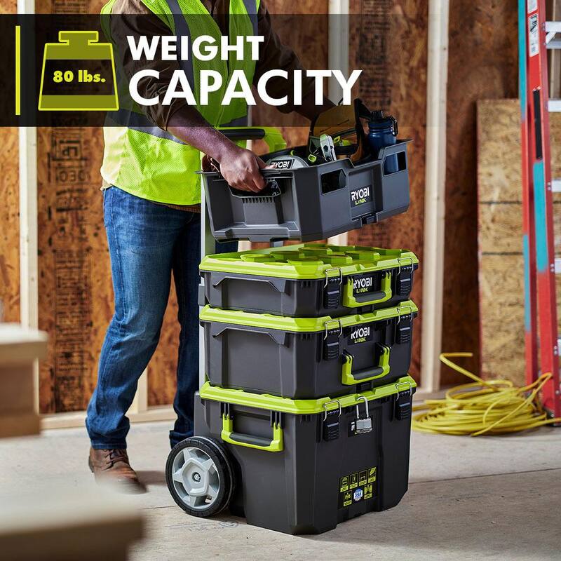 RYOBI LINK Medium Tool Box with LINK Compact 6-Compartment Modular Small Parts Organizer Tool Box - STM102-STM304
