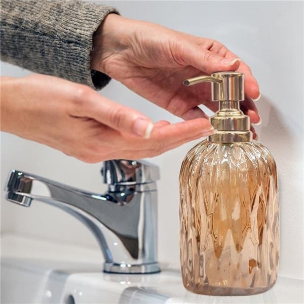 Nusteel Nusteel GLA328C-6 Amber Glass With Gold Colored Steel Soap & Lotion Pump - GLA328C-6