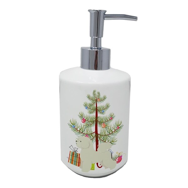 Carolines Treasures 7 x 3.5 in. Bichon Frise Christmas Tree Ceramic Soap Dispenser - CK3521SOAP