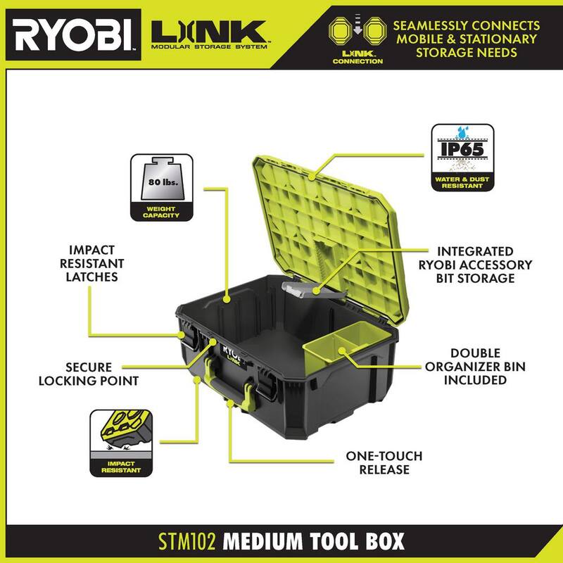 RYOBI LINK Medium Tool Box and Tool Box Foam Insert - STM102-STM307