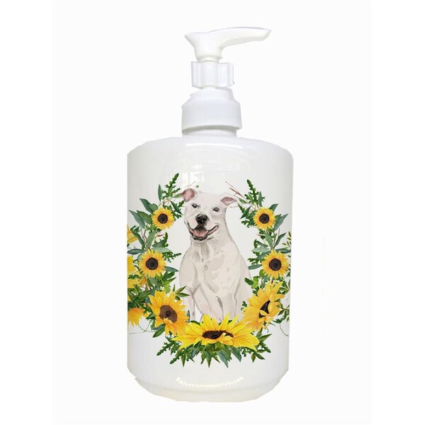 Carolines Treasures White Staffordshire Bull Terrier Ceramic Soap Dispenser - CK2925SOAP