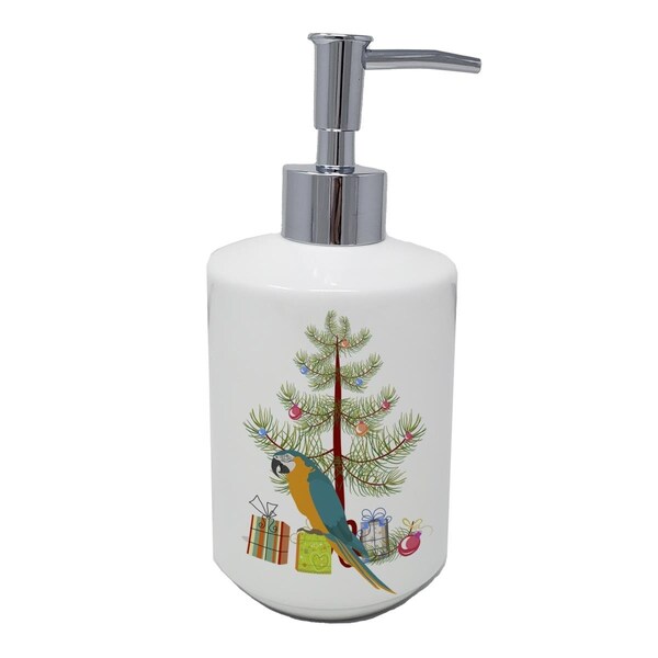 Carolines Treasures 7 x 3.5 in. Macaw Merry Christmas Ceramic Soap Dispenser - CK4500SOAP