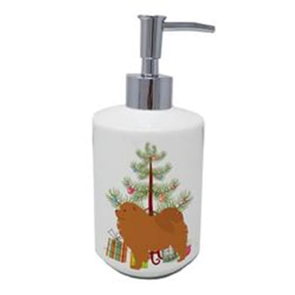 Carolines Treasures 7 x 3.5 in. Chow Chow Merry Christmas Tree Ceramic Soap Dispenser - BB2969SOAP