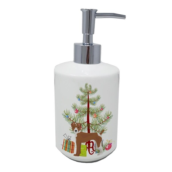 Carolines Treasures 7 x 3.5 in. Rat Terrier Christmas Tree Ceramic Soap Dispenser - CK3482SOAP