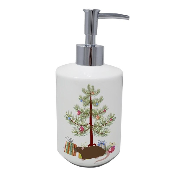 Carolines Treasures 7 x 3.5 in. Rex Rat Merry Christmas Ceramic Soap Dispenser - CK4474SOAP