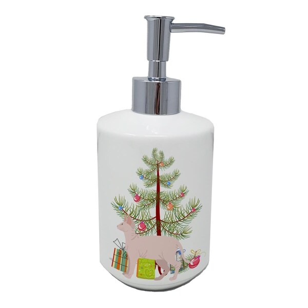 Carolines Treasures 7 x 3.5 in. Sphynx Cat Merry Christmas Ceramic Soap Dispenser - CK4724SOAP