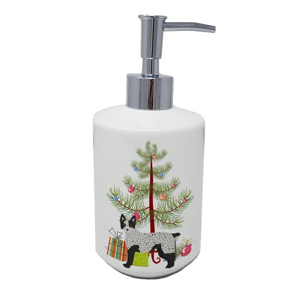 Carolines Treasures 7 x 3.5 in. Texas Heeler Christmas Tree Ceramic Soap Dispenser - CK3877SOAP