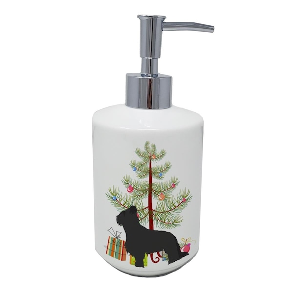 Carolines Treasures 7 x 3.5 in. Briard Merry Christmas Tree Ceramic Soap Dispenser - BB2944SOAP