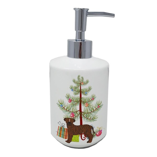 Carolines Treasures 7 x 3.5 in. Bullboxer Christmas Tree Ceramic Soap Dispenser - CK3809SOAP