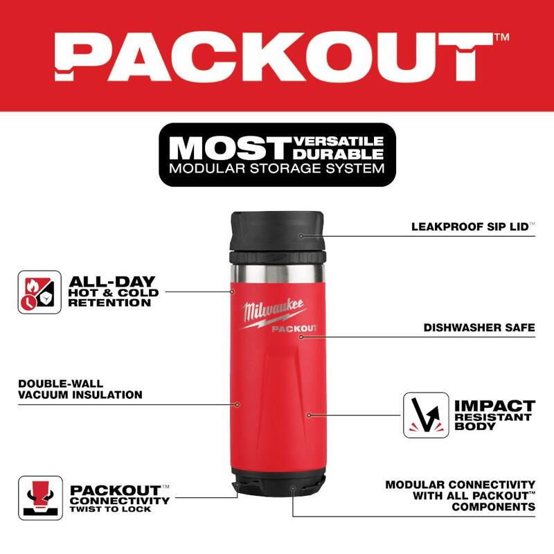Milwaukee PACKOUT Red 18 Oz. Insulated Bottle with Sip Lid - 48-22-8395R
