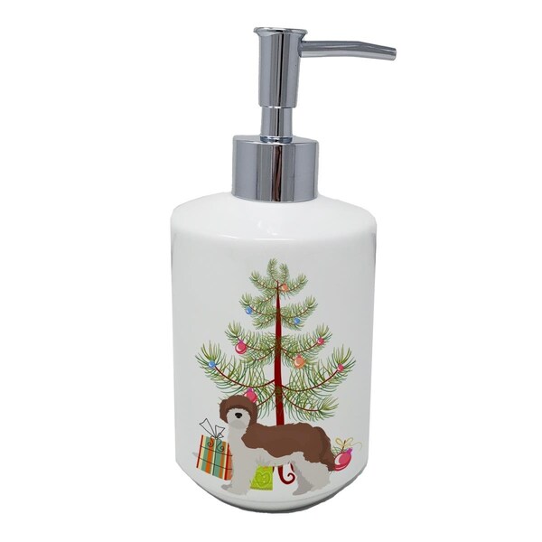 Carolines Treasures 7 x 3.5 in. Sheepadoodle Christmas Tree Ceramic Soap Dispenser - CK3867SOAP