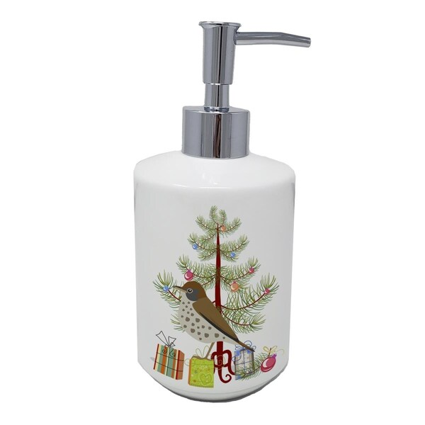 Carolines Treasures 7 x 3.5 in. Thrush Merry Christmas Ceramic Soap Dispenser - CK4493SOAP
