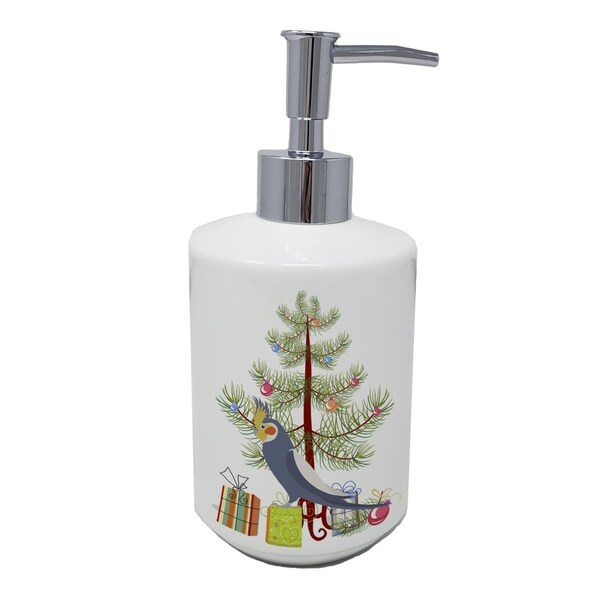 Carolines Treasures 7 x 3.5 in. Cockatiel Merry Christmas Ceramic Soap Dispenser - CK4498SOAP