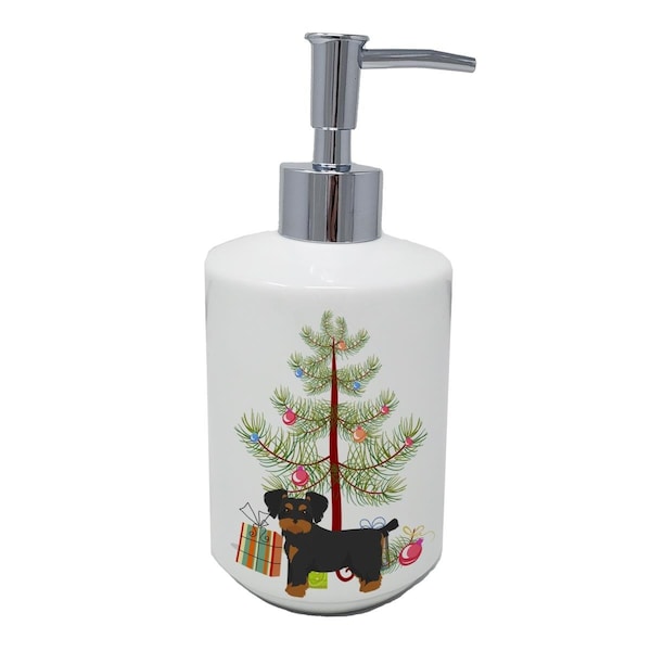 Carolines Treasures 7 x 3.5 in. Morkie Christmas Tree Ceramic Soap Dispenser - CK3856SOAP