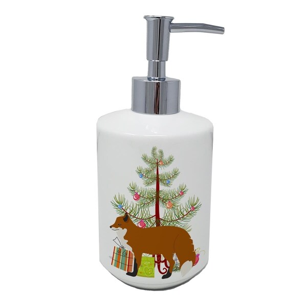 Carolines Treasures 7 x 3.5 in. Red Fox Christmas Ceramic Soap Dispenser, Teal - BB9243SOAP