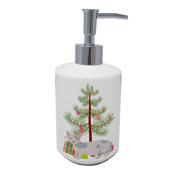 Carolines Treasures 7 x 3.5 in. Minskin Cat Merry Christmas Ceramic Soap Dispenser - CK4655SOAP