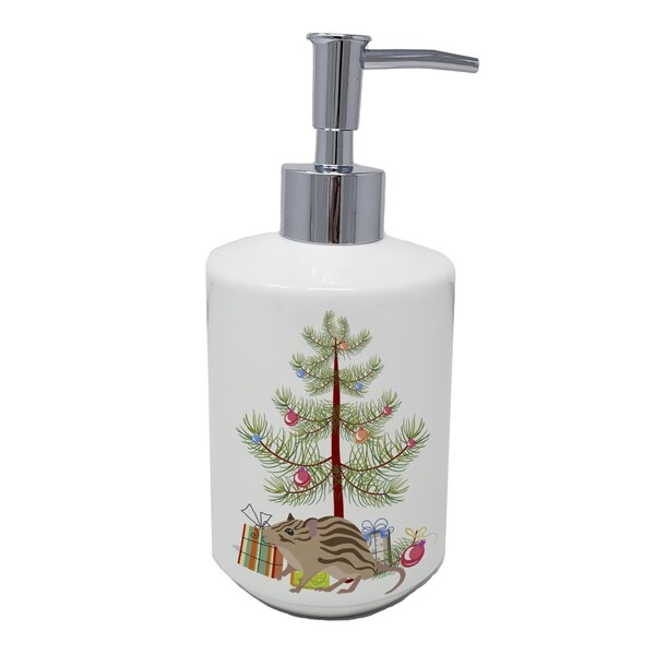 Carolines Treasures 7 x 3.5 in. Zebra Mouse Merry Christmas Ceramic Soap Dispenser - CK4467SOAP