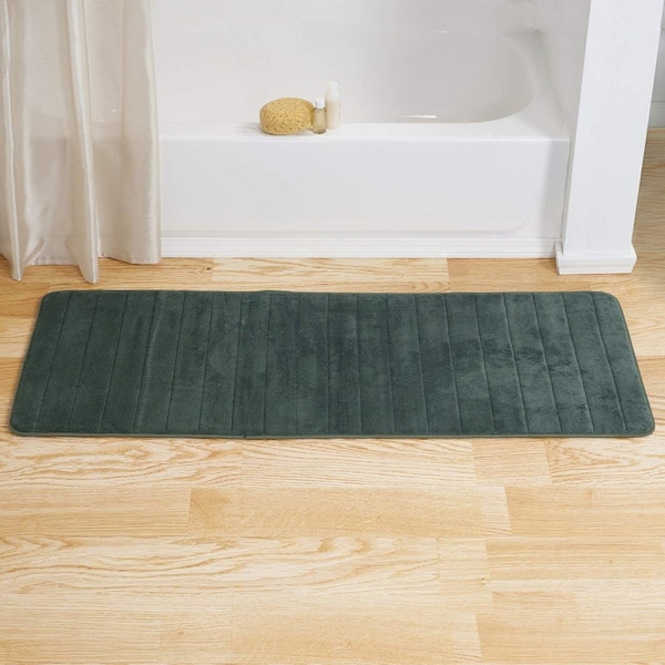 Bedford Home Memory Foam Striped Extra Long Bath Mat, 24 by 60 in. - Green - 67A-77316