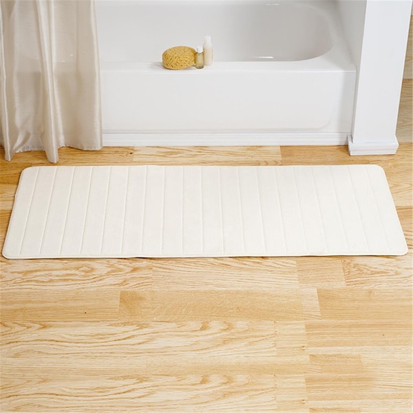 Lavish Home Lavish Home  60 x 24.25 x 0.62 in. Memory Foam Striped Extra Long Bath Mat - White - 67-17-W