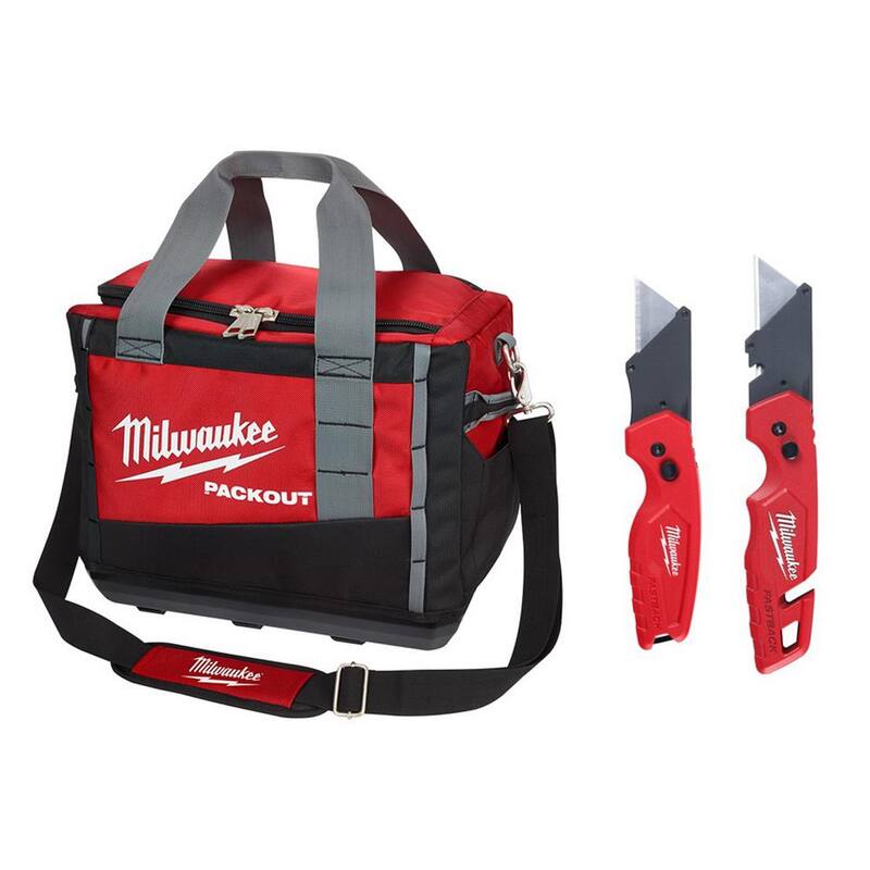 Milwaukee 15 in. PACKOUT Tool Bag/Tote with Fastback Folding Utility Knife Set (2-Pack) - 48-22-8321-48-22-1503