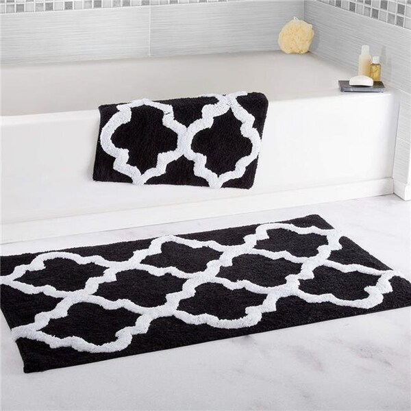 Bedford Home Bedford Home 67A-78492 100 Percent Cotton 2 Piece Trellis Bathroom Mat Set - Black - 67A-78492