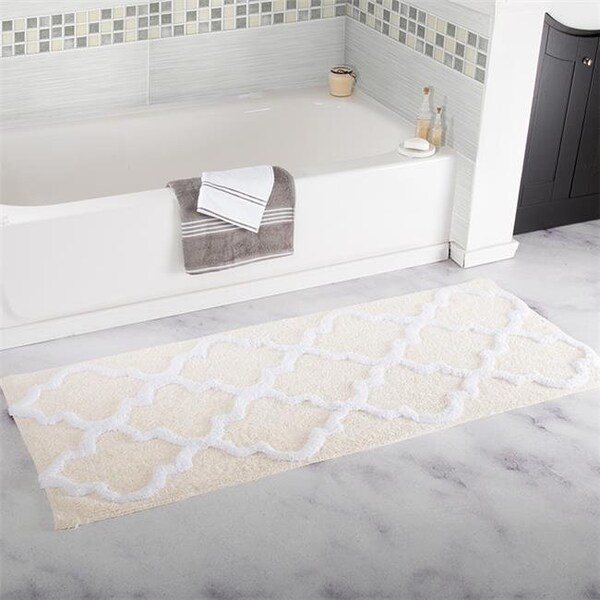 Lavish Home Lavish Home 67-0029-B 24 x 60 in. 100 Percent Cotton Trellis Bathroom Mat - Bone - 67-0029-B