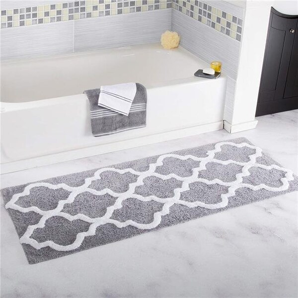 Bedford Home Bedford Home 67A-78577 100 Percent Cotton Trellis Bathroom Mat - 24 x 60 in. - Silver - 67A-78577