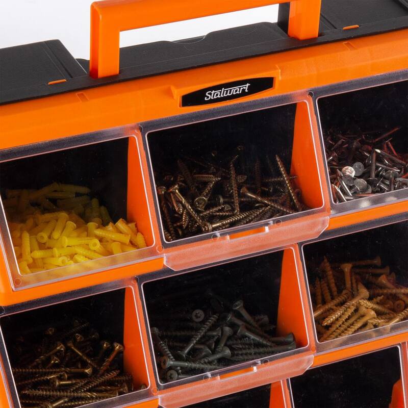 Stalwart 14.25 in. Plastic Storage Drawers - 12-Bin Screw Organizer - Craft Cabinet for Hardware, Black - 75-TSBS-G-2019