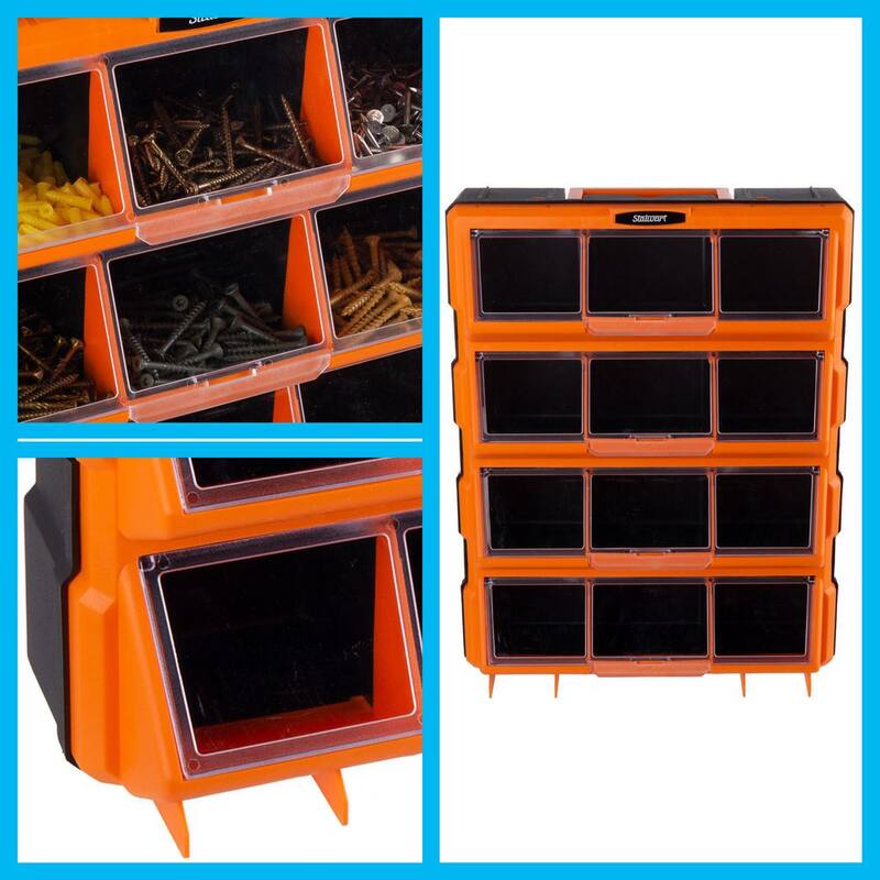 Stalwart 14.25 in. Plastic Storage Drawers - 12-Bin Screw Organizer - Craft Cabinet for Hardware, Black - 75-TSBS-G-2019