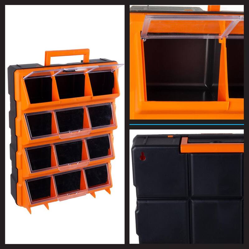 Stalwart 14.25 in. Plastic Storage Drawers - 12-Bin Screw Organizer - Craft Cabinet for Hardware, Black - 75-TSBS-G-2019