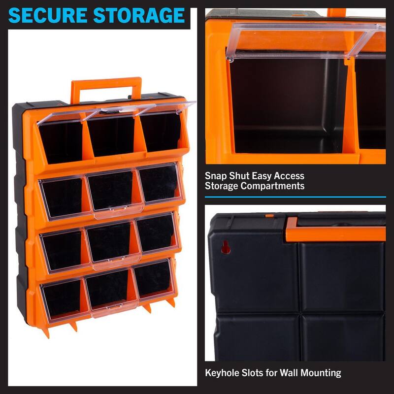 Stalwart 14.25 in. Plastic Storage Drawers - 12-Bin Screw Organizer - Craft Cabinet for Hardware, Black - 75-TSBS-G-2019
