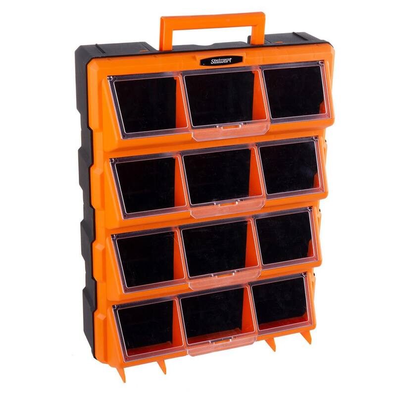 Stalwart 14.25 in. Plastic Storage Drawers - 12-Bin Screw Organizer - Craft Cabinet for Hardware, Black - 75-TSBS-G-2019