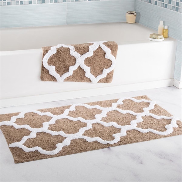 Lavish Home 100 Percent Cotton Trellis Bathroom Mat SetTaupe - 2 Piece, 2PK - 67-0027-T