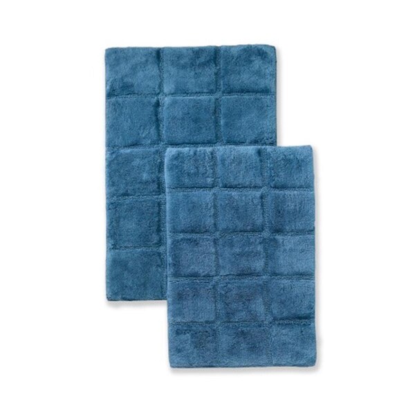 Superior Superior BATHRUG-CH2PC-SP Bath Rug Set Cotton Checkers - Sapphire; 2 Pieces - BATHRUG-CH2PC-SP