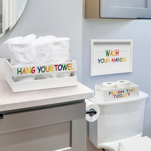 Elegant Designs Three Piece Decorative Wood Bathroom Set, Large, Kids - HG3000-WKC