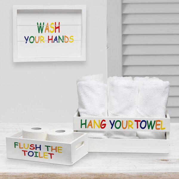 Elegant Designs Three Piece Decorative Wood Bathroom Set, Large, Kids - HG3000-WKC