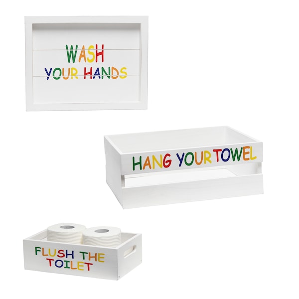 Elegant Designs Three Piece Decorative Wood Bathroom Set, Large, Kids - HG3000-WKC