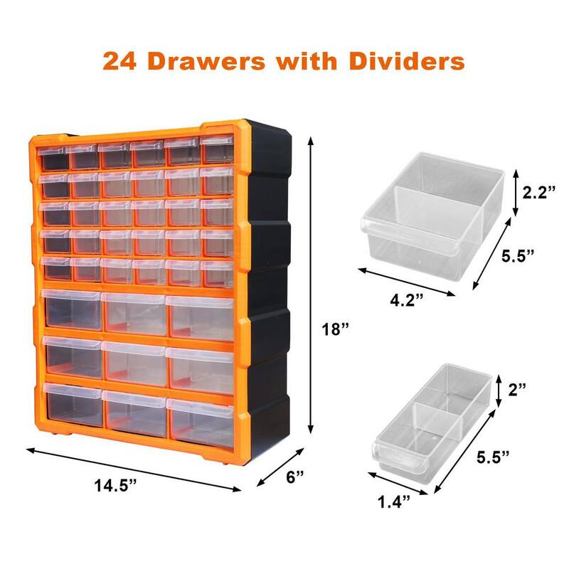 Big Red 39-Drawers Plastic Storage Cabinet Organizer for Desktop or Wall Mounted Organization, Black/Orange - AG1502R