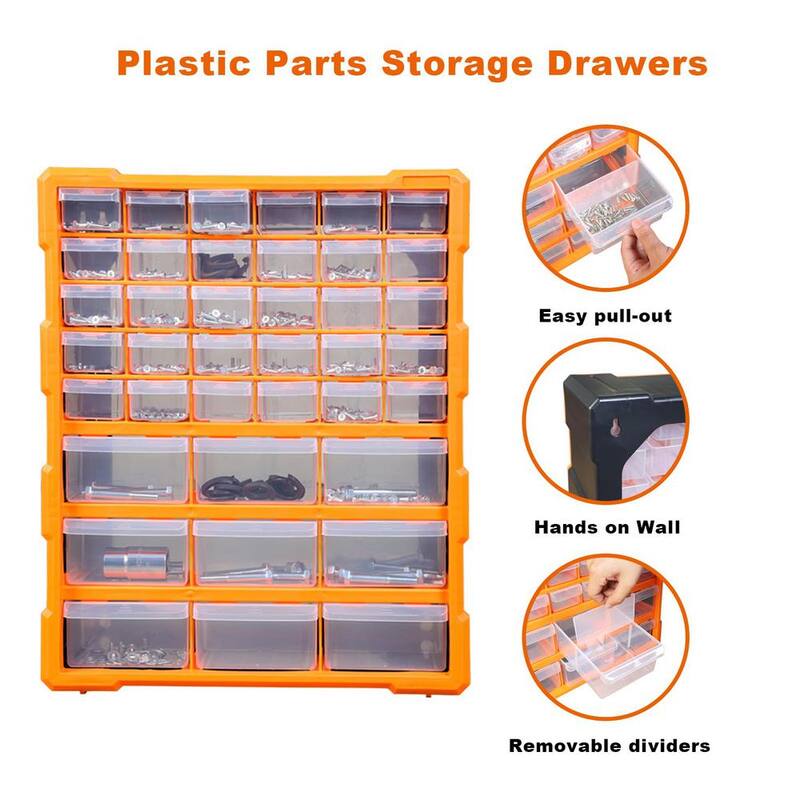 Big Red 39-Drawers Plastic Storage Cabinet Organizer for Desktop or Wall Mounted Organization, Black/Orange - AG1502R